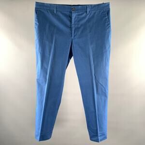 ETRO Size 38 Blue Twill Cotton Flat Front Casual Pants